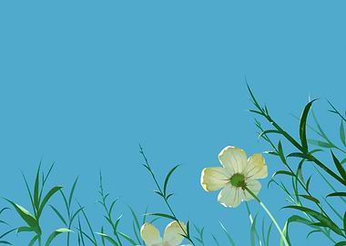 Floral meadow against a blue sky