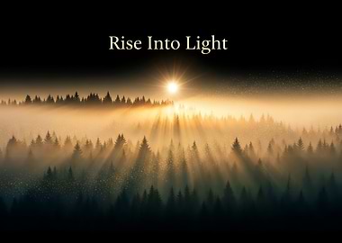 Golden Sunrise Over Misty Evergreen Forest – Nature Landscape Wall Art