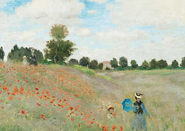 Impressionist Poppy Field with Figures by Claude Monet
