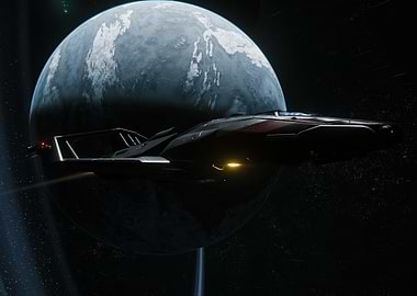 Spaceship in front of a planet