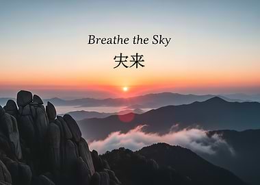 Sunrise Over Misty Mountain Ranges with Fog – Breathe the Sky Inspirational Wall Art