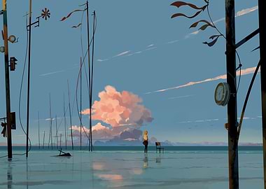 Serene Seaside Digital Art Landscape