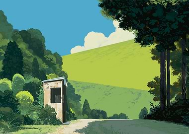 Rural Landscape with Hut and Green Hill