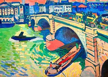 Colorful Cityscape Painting with River and Bridge, andre derain paintings​