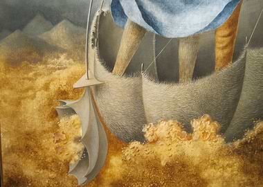 Surreal Boat Journey Painting