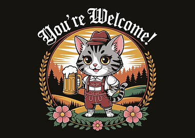 Oktoberfest Cat with Beer Cartoon