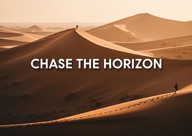 Chase the Horizon – Minimalist Desert Landscape with Sand Dunes and Travelers