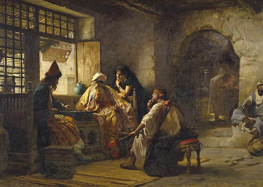 Orientalist Painting: Men Playing Game