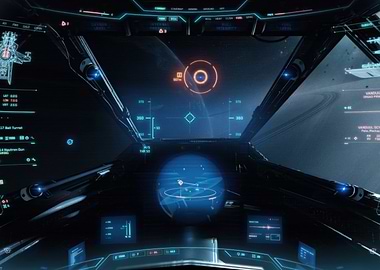 Spaceship Cockpit View in Deep Space
