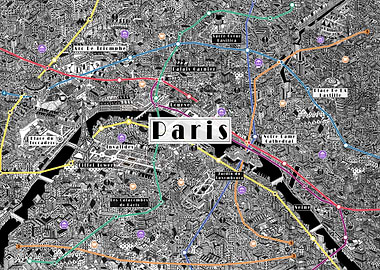 Paris City Map with Metro Lines