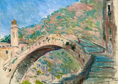 Claude Monet Painting of a Bridge and Landscape