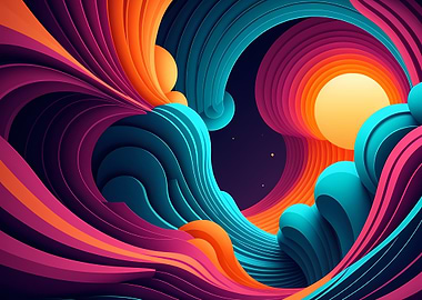 Vibrant Abstract Paper-Cut Waves with Neon Gradients