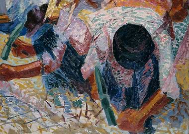 Abstract Impressionist Painting with Dark Tones by Umberto Boccioni