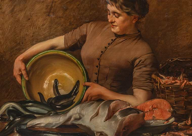 Woman with Fish Bowl Painting