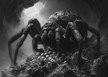 Monochrome Giant Spider with Eggs