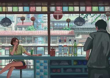 Anime-style Bar Scene with Two People