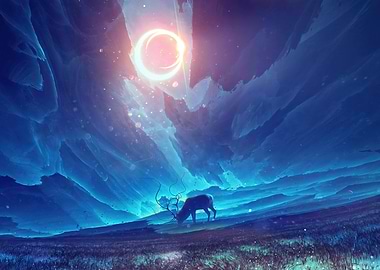 Deer under celestial sky digital art
