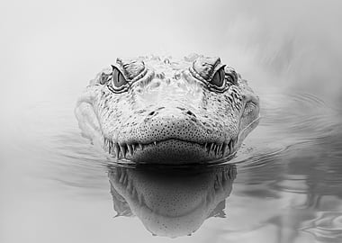 Monochrome Alligator Head in Water