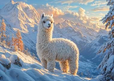 Llama in Snowy Mountain Landscape