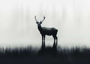 Deer in Misty Lake