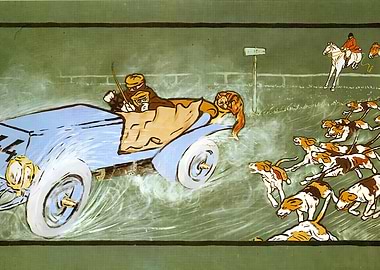 Vintage Car Chase with Hounds Painting by Umberto Boccioni