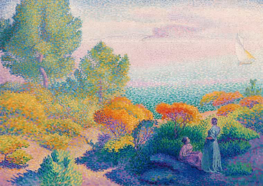 Mediterranean Landscape with Figures and Sailboat