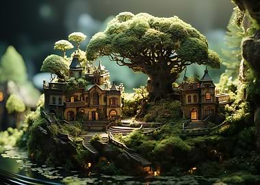 Enchanted Forest Houses with Giant Tree