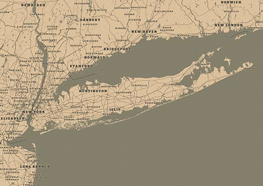 Vintage Map of Long Island, New York