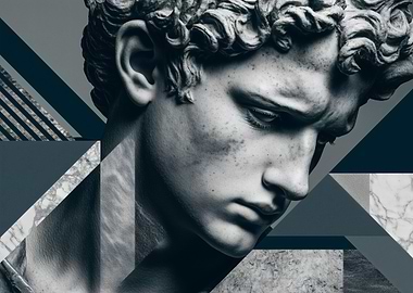 Classical Sculpture with Geometric Background
