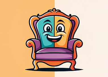 Smiling Cartoon Armchair Mascot with Split Colors