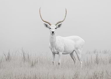 White Deer in Misty Field