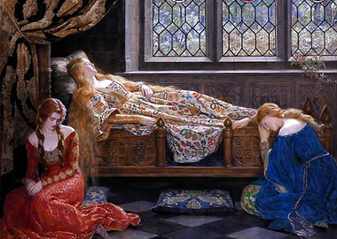 Sleeping Beauty Painting with Mourning Women