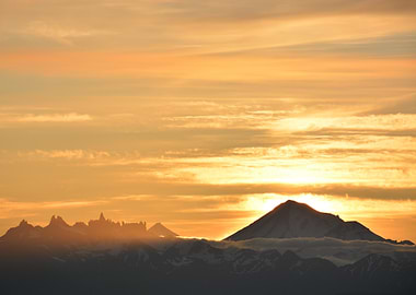 Alaska Sunset Over Volcano