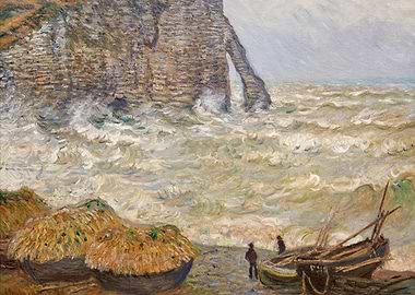 Impressionist Seascape with Cliffs and Boats claude monet