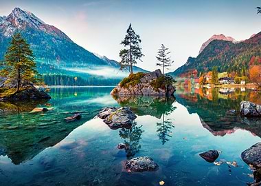Hintersee Lake Mountain Landscape Reflection