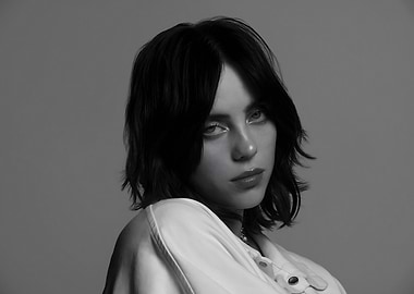 Billie Eilish Black and White Portrait