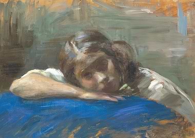 Pensive Portrait Painting of a Young Woman