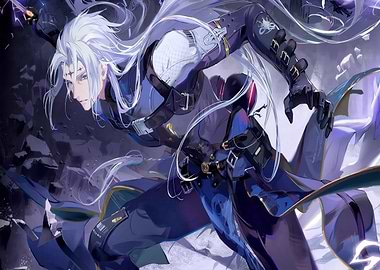 Dynamic Anime Character with White Hair