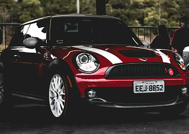 Red Mini Cooper Car Close-Up