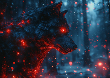 Fiery Wolf in Dark Forest