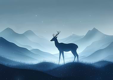 Deer Silhouette in Mountain Landscape