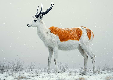 Elegant Deer in Winter Snowfall