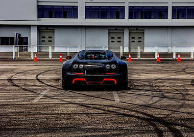 Bugatti Veyron rear view on asphalt