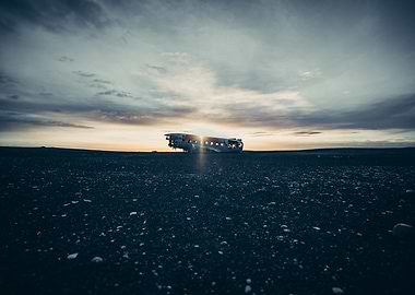 Wrecked Plane on Black Sand Beach
