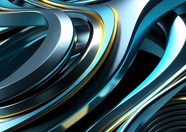 Sleek Teal and Gold Metallic Curves on Black