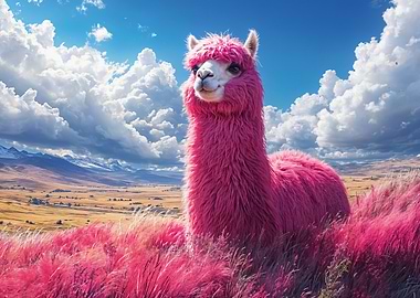 Pink Alpaca in a Field