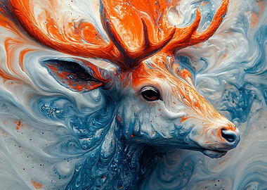 Abstract Deer Portrait in Blue and Orange