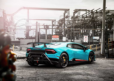 Teal Lamborghini Huracan parked outdoors