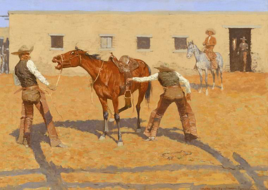 Cowboys and Horse in Western Scene