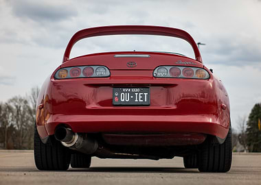 Red A80 mark4 Toyota Supra Rear View quiet plate
